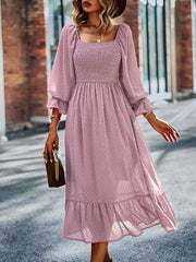 Chic Lace Lantern Sleeve Ruffles Square Collar Dress