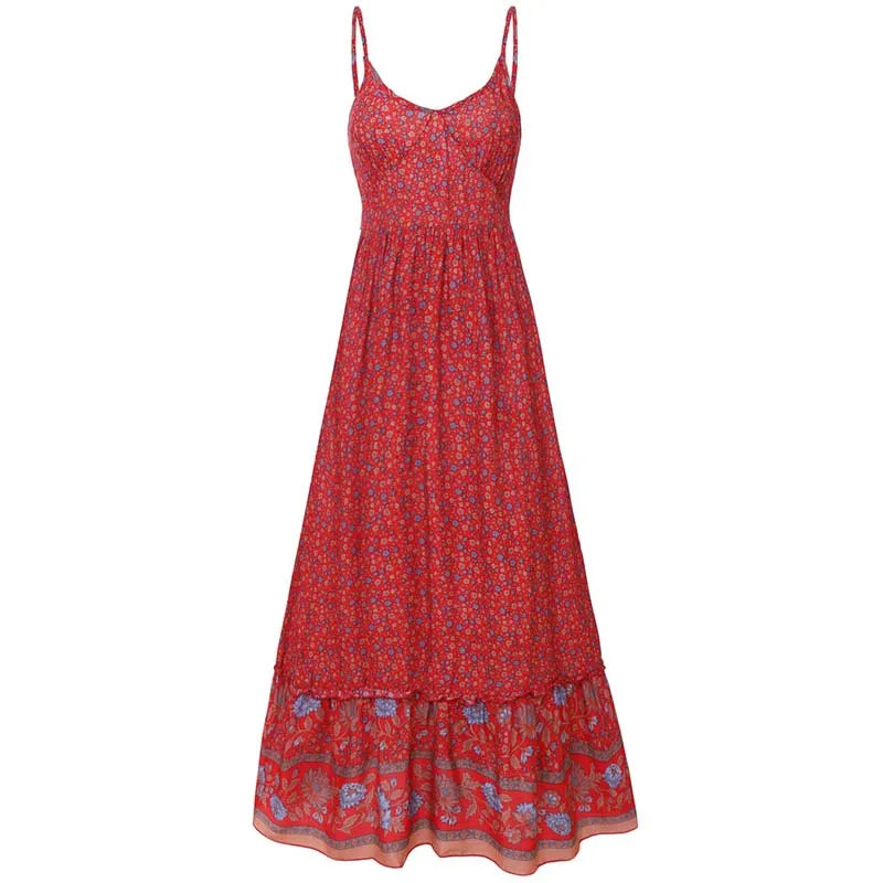 Floral Maxi Elegant Spaghetti Strap Boho Dress