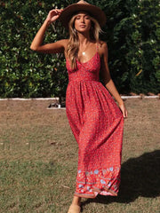 Floral Maxi Elegant Spaghetti Strap Boho Dress