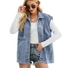 Summer Sleeveless Lapel Denim Vest Fashion Casual Jeans Jacket Street Trend Coat