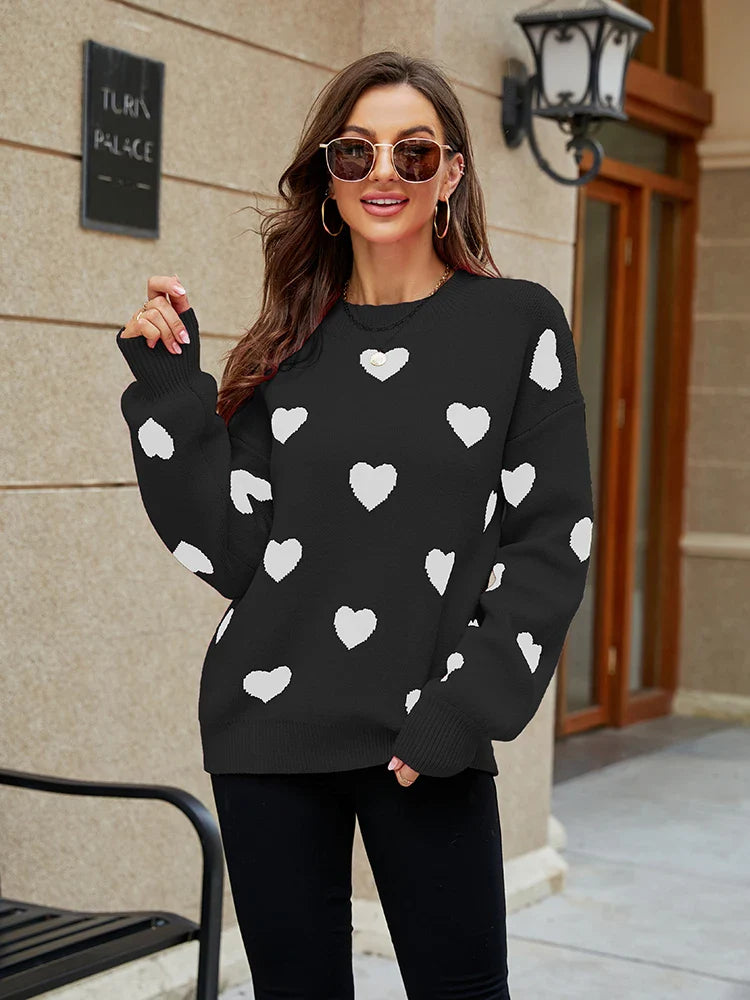 Winter New Love Pullover Round Neck Long Sleeve Knitted WomenLoose Casual Sweater
