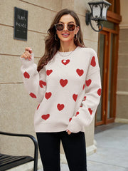Winter New Love Pullover Round Neck Long Sleeve Knitted WomenLoose Casual Sweater