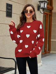 Winter New Love Pullover Round Neck Long Sleeve Knitted WomenLoose Casual Sweater