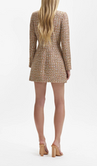 GOLD TINSEL BOUCLE OFF SHOULDER MINI DRESS