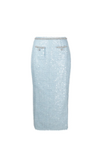 BLUE SEQUIN BOUCLE MIDI SKIRT