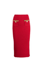 RED KNIT MIDI SKIRT