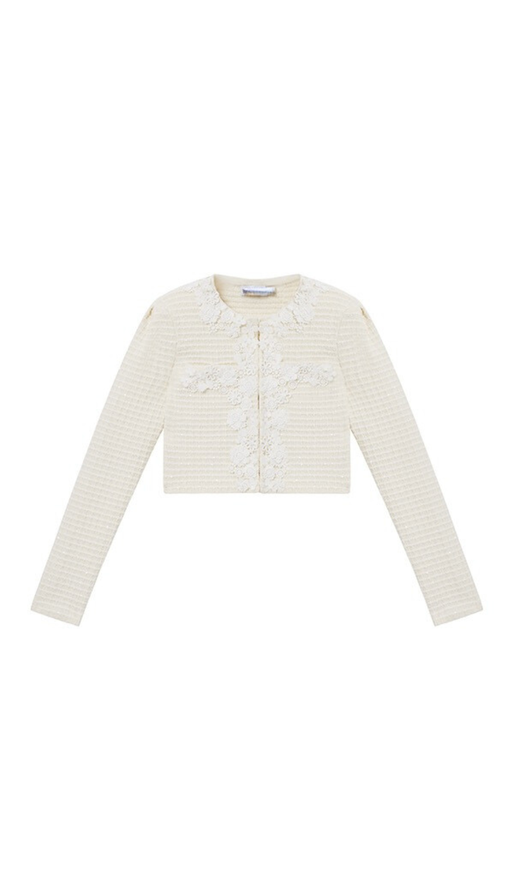 CREAM KNIT FLORAL TRIM CARDIGAN