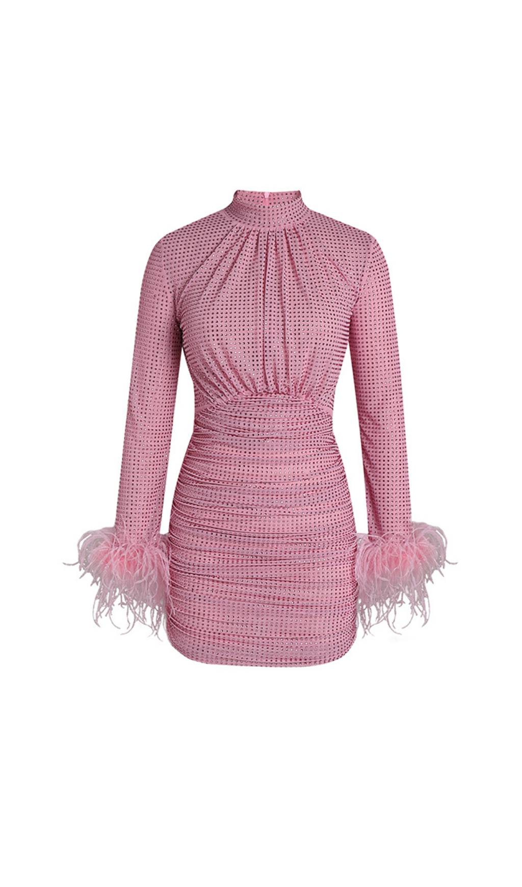 PINK RHINESTONE FEATHER MINI DRESS
