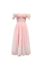 OFF SHOULDER CORSET A LINE MIDI DRESS IN PINK