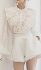 LACE LANTERN SLEEVE SHIRT TOP SHORTS SUIT