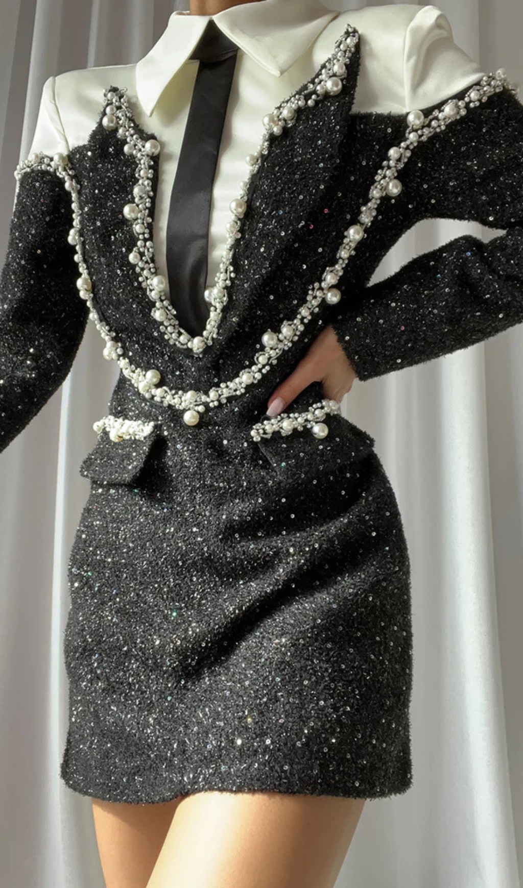 PEARL EMBELLISHED SEQUINS SUIT SKIRT