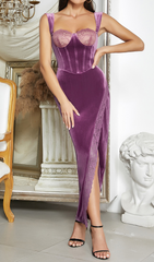 LACE CORSET MAXI VELVET DRESS PLUM