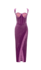 LACE CORSET MAXI VELVET DRESS PLUM