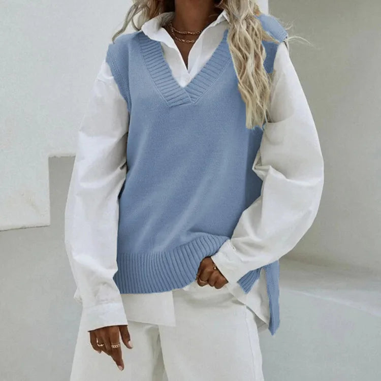 Autumn And Winter New Sleeveless Waistcoat Knitted WomenSlim Fit V-neck Coat Sweater