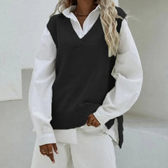 Autumn And Winter New Sleeveless Waistcoat Knitted WomenSlim Fit V-neck Coat Sweater
