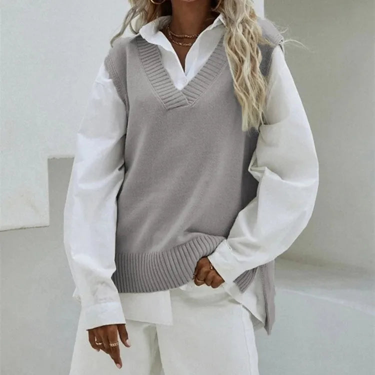 Autumn And Winter New Sleeveless Waistcoat Knitted WomenSlim Fit V-neck Coat Sweater