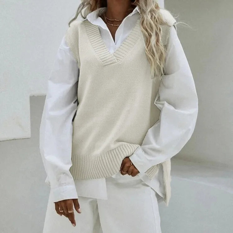 Autumn And Winter New Sleeveless Waistcoat Knitted WomenSlim Fit V-neck Coat Sweater