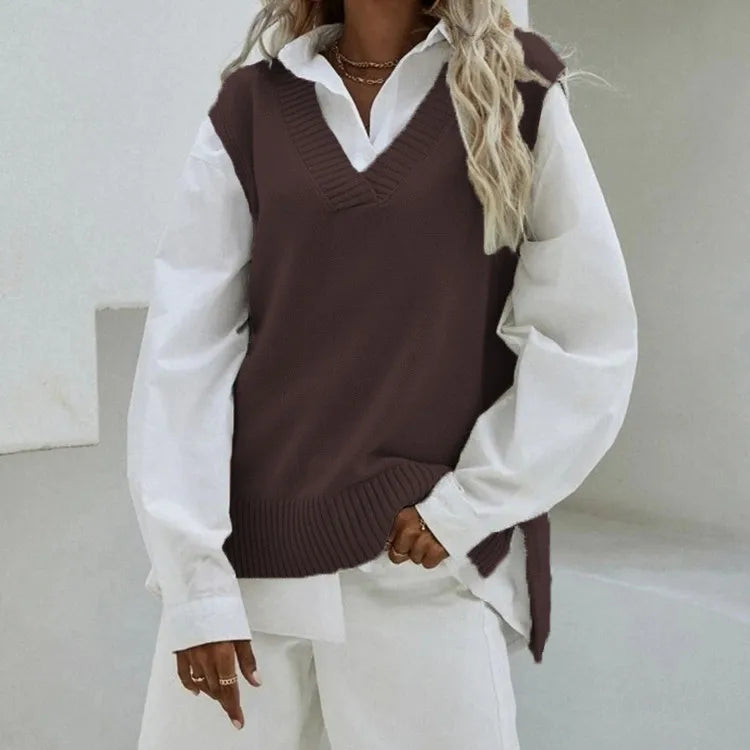 Autumn And Winter New Sleeveless Waistcoat Knitted WomenSlim Fit V-neck Coat Sweater
