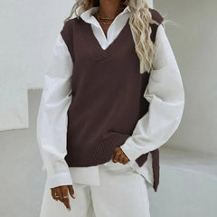 Autumn And Winter New Sleeveless Waistcoat Knitted WomenSlim Fit V-neck Coat Sweater