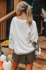 Autumn New V-neck Casual All-match Floral Print Warm Knitted Sweater