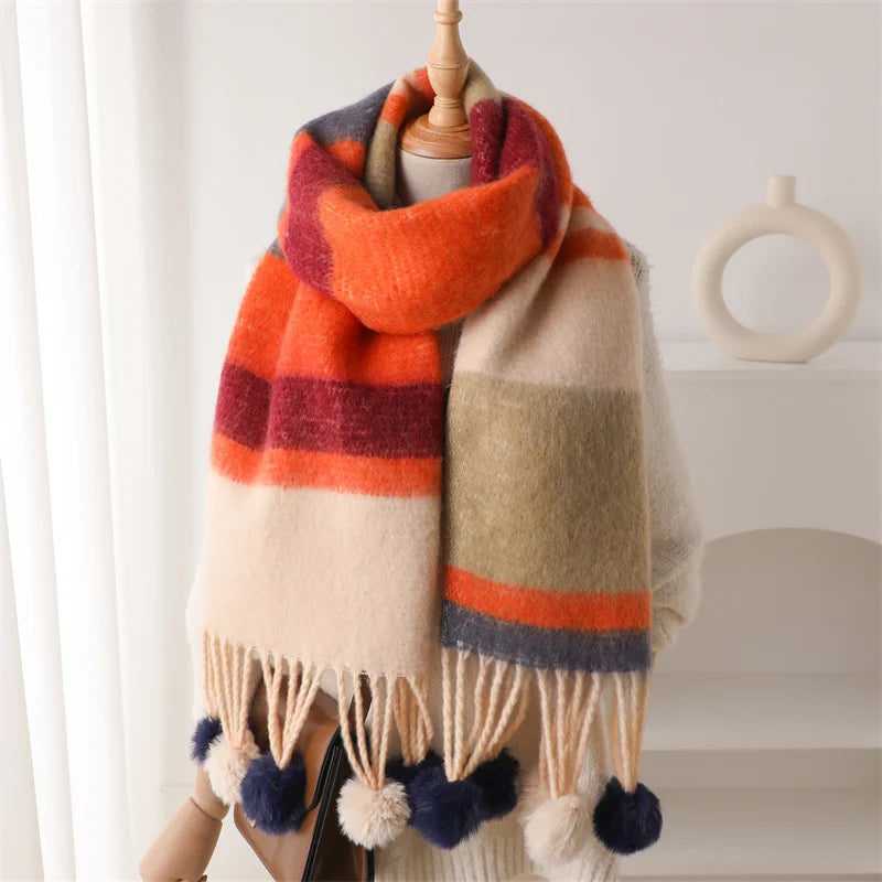 Winter Multicolor Cashmere Loop Yarn Pashmina Scarf
