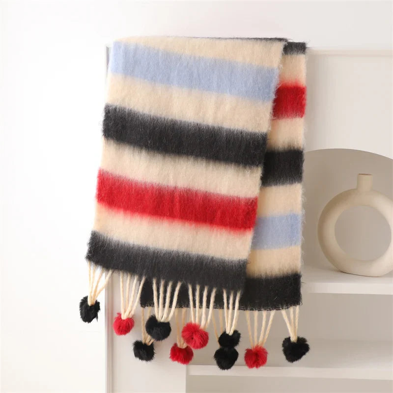 Winter Multicolor Cashmere Loop Yarn Pashmina Scarf