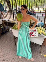 New Stripes Tube Long Beach Off Shoulder Backless Casual Fashion Bust Elastic Boho Dress