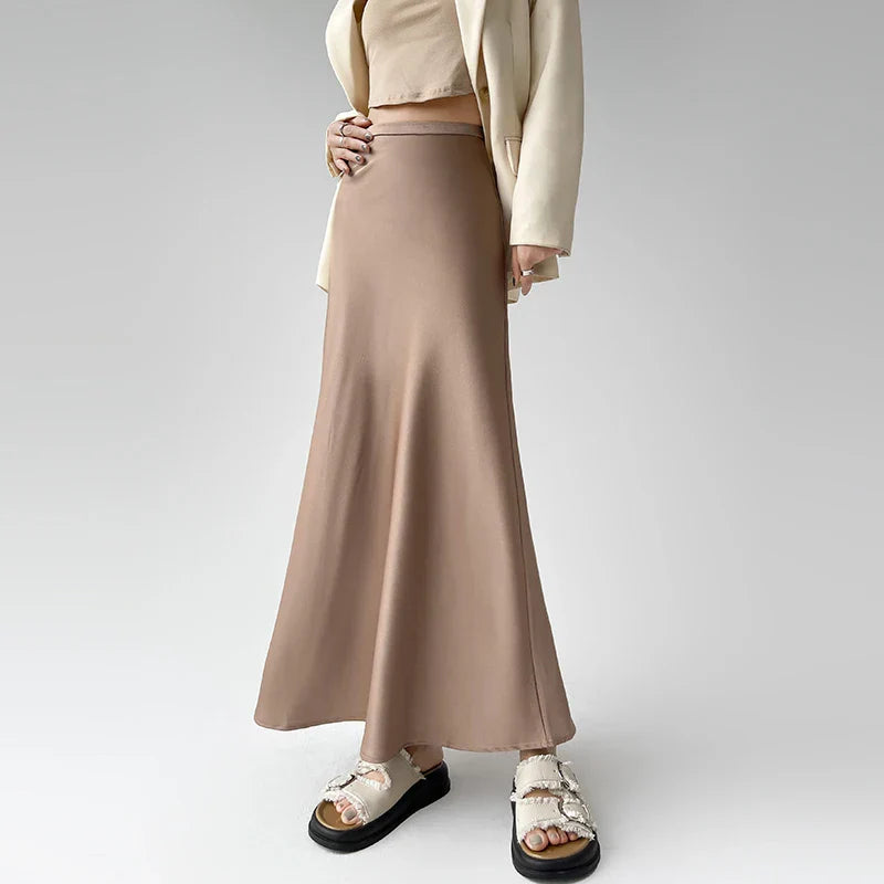 New Spring Summer Acetate Satin Long Womens Elegant High Waist Wrap Hip Mermaid Ladies Fashion Maxi Skirt