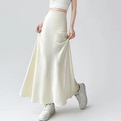 New Spring Summer Acetate Satin Long Womens Elegant High Waist Wrap Hip Mermaid Ladies Fashion Maxi Skirt