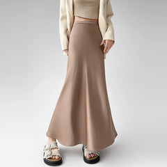 New Spring Summer Acetate Satin Long Womens Elegant High Waist Wrap Hip Mermaid Ladies Fashion Maxi Skirt