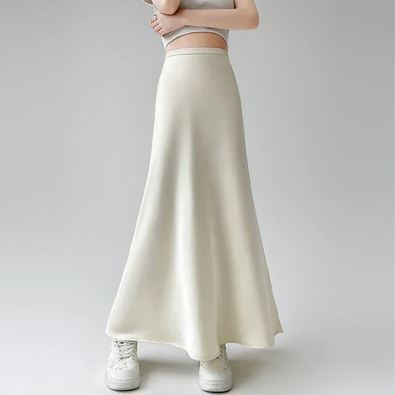 New Spring Summer Acetate Satin Long Womens Elegant High Waist Wrap Hip Mermaid Ladies Fashion Maxi Skirt