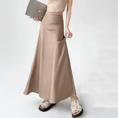 New Spring Summer Acetate Satin Long Womens Elegant High Waist Wrap Hip Mermaid Ladies Fashion Maxi Skirt