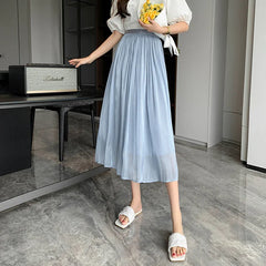 New Spring Summer Tulle Solid Color Elastic High Waist Pleated Ladies Temperament Skirt