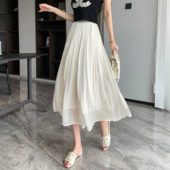New Spring Summer Tulle Solid Color Elastic High Waist Pleated Ladies Temperament Skirt