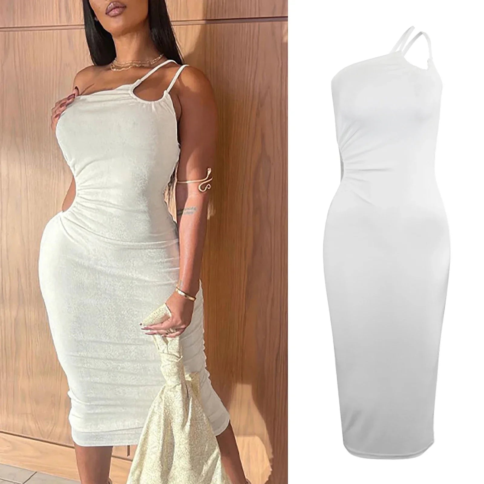 New Summer Autumn White Black Strap Bodycon Sexy Streetwear Party Club Elegant Fashion Clothes Midi Dress
