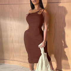 New Summer Autumn White Black Strap Bodycon Sexy Streetwear Party Club Elegant Fashion Clothes Midi Dress
