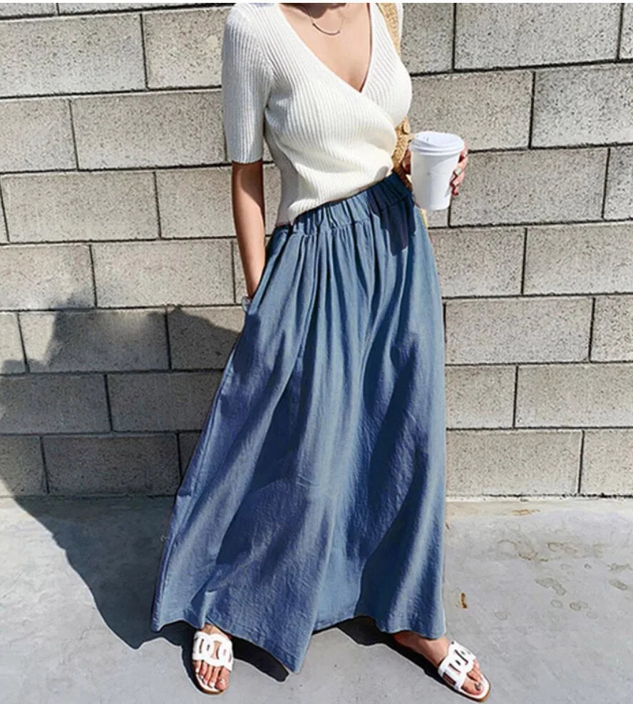 Long Skirts Denim Skirt Frayed Streetwear High Waisted Jeans Maxi Mujer Spring Summer Skirt