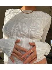 Ruched Long Sleeve T Shirts White Skinny Black Basic Tee Fashion Street Cropped Top Y2K Sweater