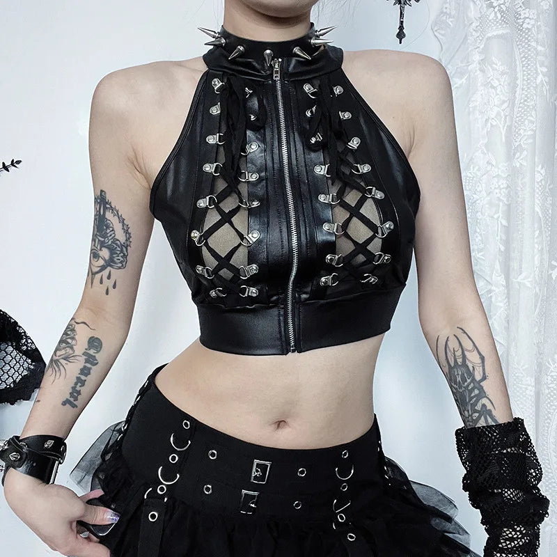 Hollowed Out Gothic Lace Up Bandage Y2k Crop Top