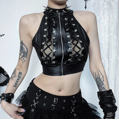 Hollowed Out Gothic Lace Up Bandage Y2k Crop Top