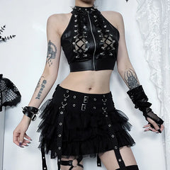 Hollowed Out Gothic Lace Up Bandage Y2k Crop Top