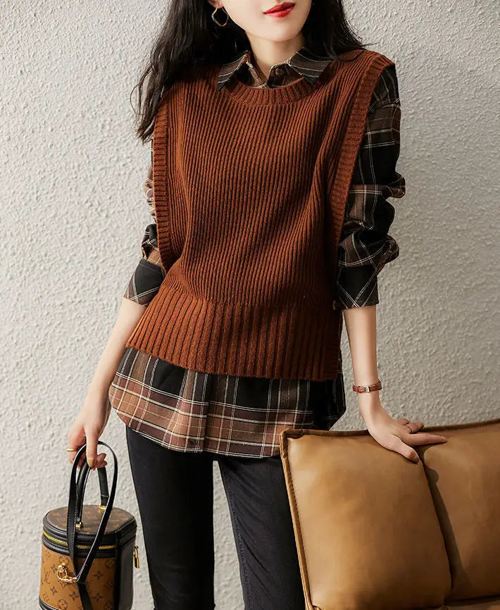 Spring And Autumn New Round Neck Solid Color Side Button Anti-Pilling WomenSlim Vest Sweater
