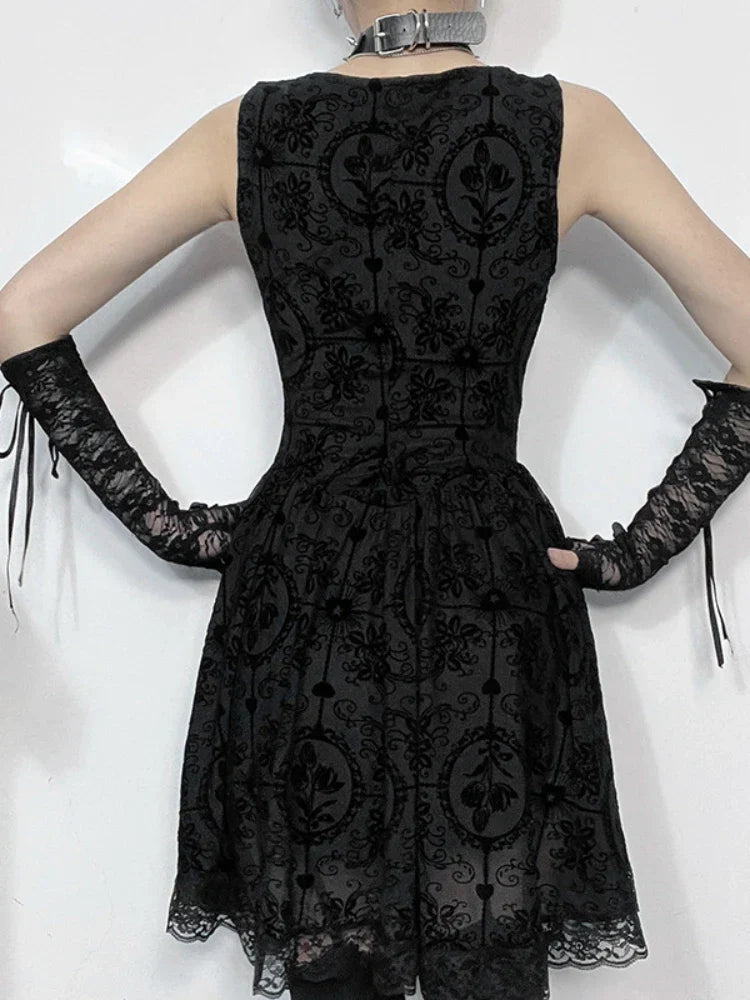 Summer New Harajuku Retro Sexy Wrapped Hip Mini Dress Y2K Vintage Gothic Punk Dark Style Tie Up A-Line Dress