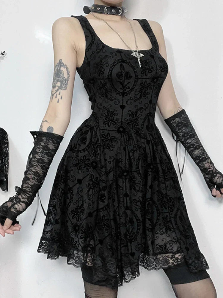Summer New Harajuku Retro Sexy Wrapped Hip Mini Dress Y2K Vintage Gothic Punk Dark Style Tie Up A-Line Dress
