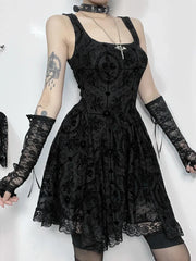 Summer New Harajuku Retro Sexy Wrapped Hip Mini Dress Y2K Vintage Gothic Punk Dark Style Tie Up A-Line Dress