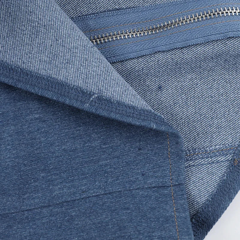 Stylish Deep V Eck Chic Zipper Corset Denim Jacket