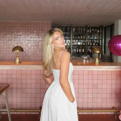 WomenPink and Pretty White Vacation Spaghetti Strap Beach A Line Party Casual Midi Dress