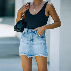 Denim Skirt Street Tooling Style Flap Ribbon Details Workwear High Street Skirt