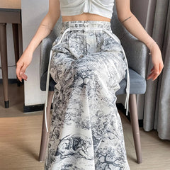 High Waist Casual Summer Slacks Pants Ice Silk Ankle-Length Long Pants