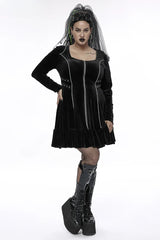Gothic 3D Chains  Long Sleeve Velvet Drawstring Dress